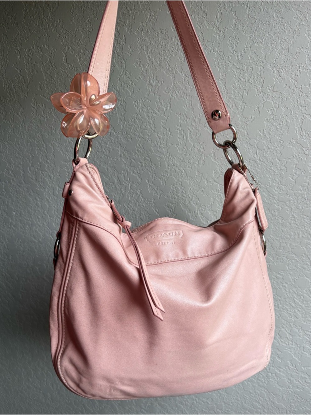 Coach Pink Leather Hobo Bag with Clip F14706